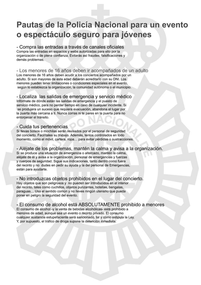 EVENTOS SEGUROS pautas de la Policía Nacional